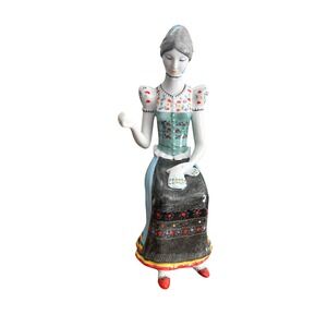 Vintage Hollohaza Hungarian Porcelain Figurine Hand Painted Sewing Woman Decor